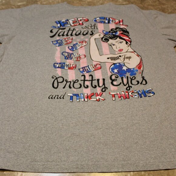 Jeep Shirt 2XL Gray SunFrog American Flag Patriotic Graphic Tee Tattoos USA - Picture 13 of 13